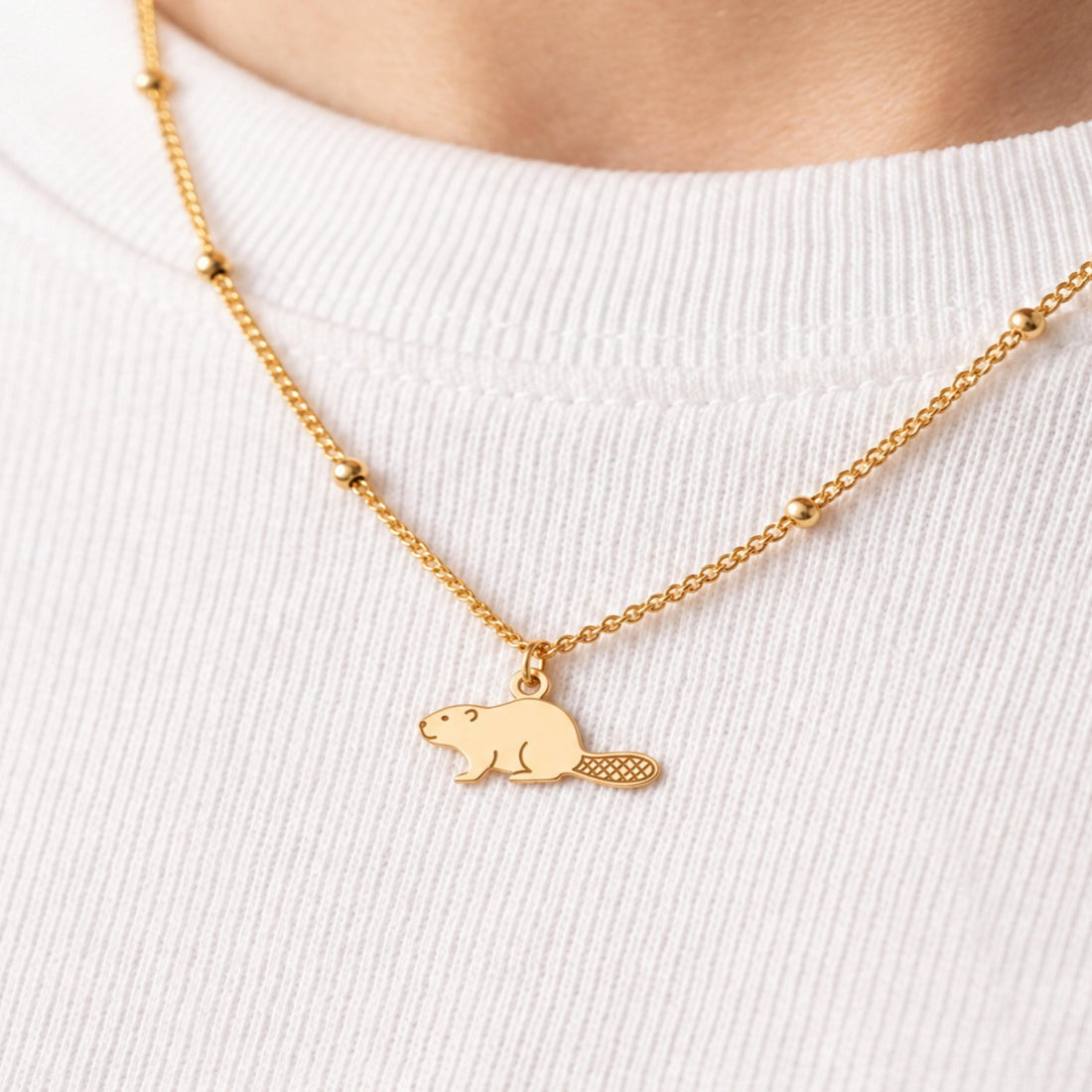 Beaver Charm Beady Necklace