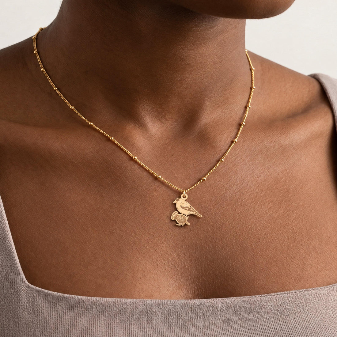 Bird Thistle Charm Necklace