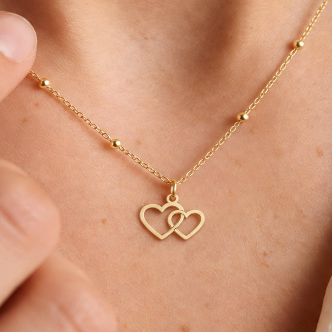 Interlocking Hearts Beady Necklace