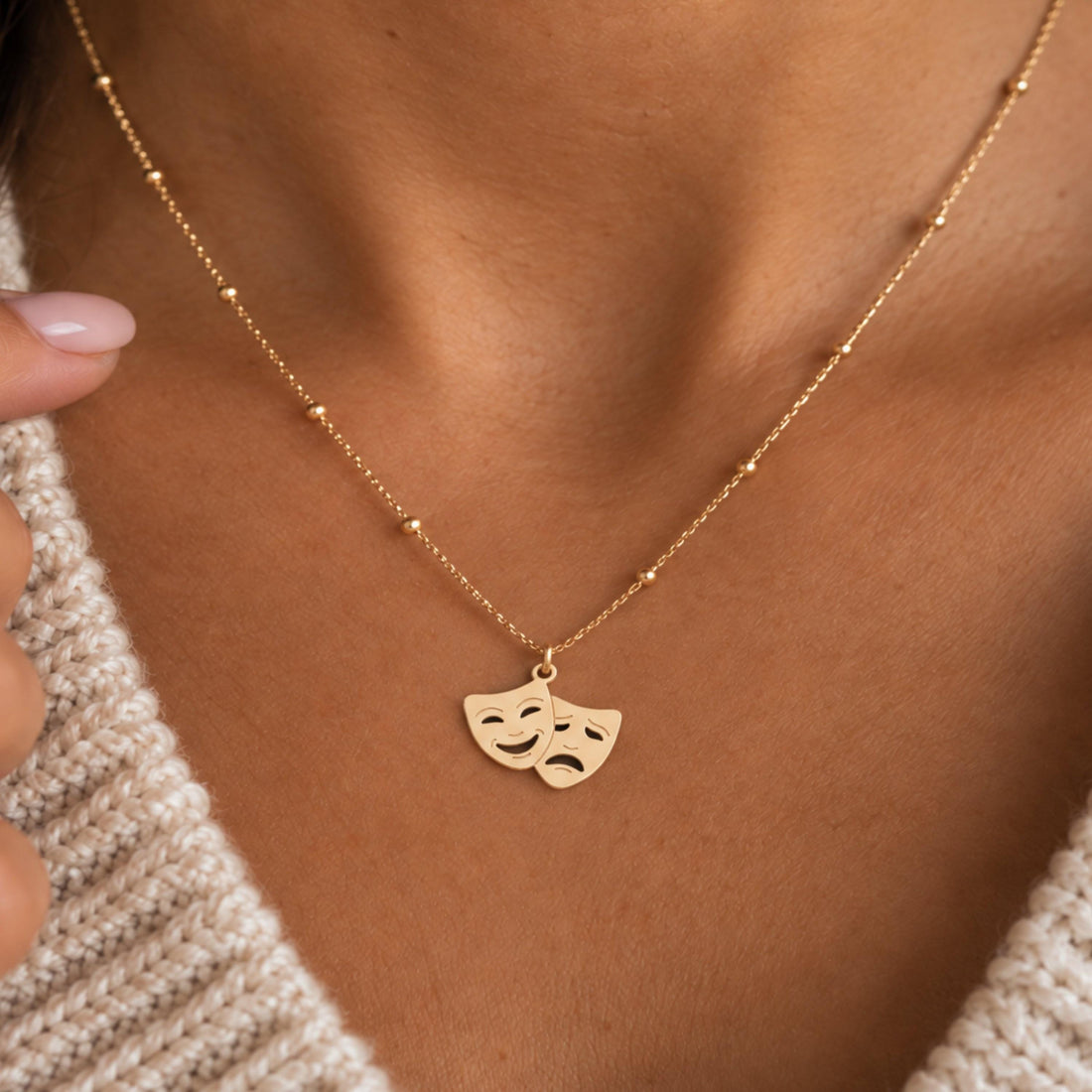 Theater Masks Beady Necklace