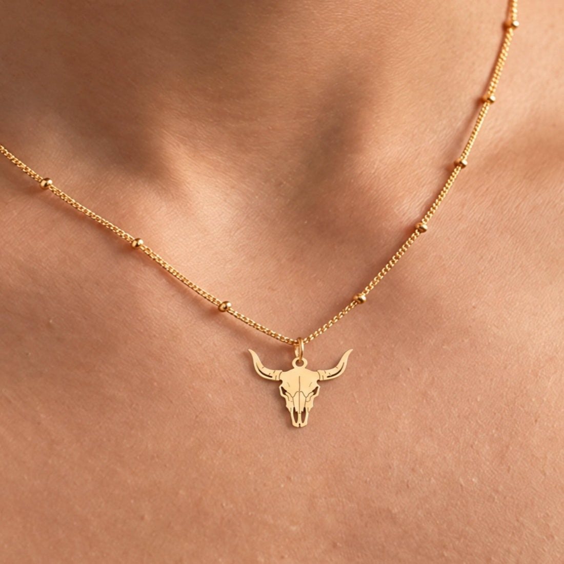 Longhorn Bull Skull Charm Necklace