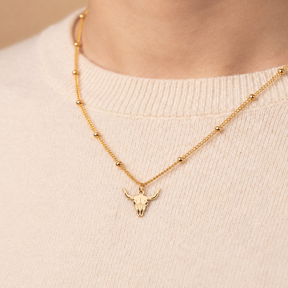 Longhorn Bull Skull Charm Necklace