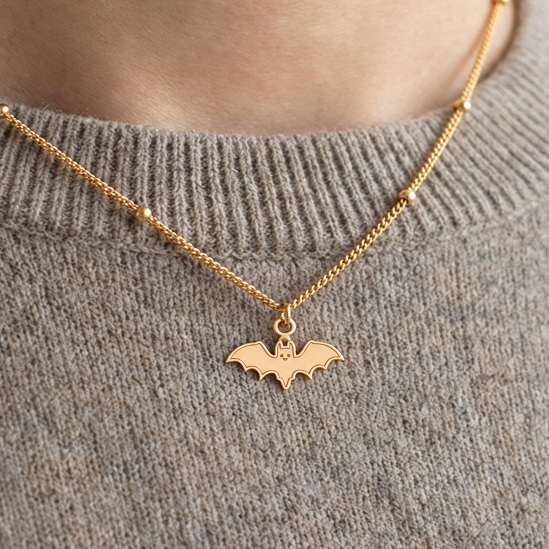 Outstretched Wing Bat Charm Necklace
