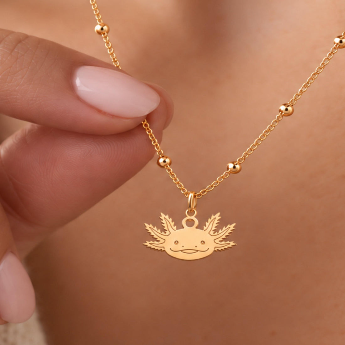 Axolotl Face Charm Necklace