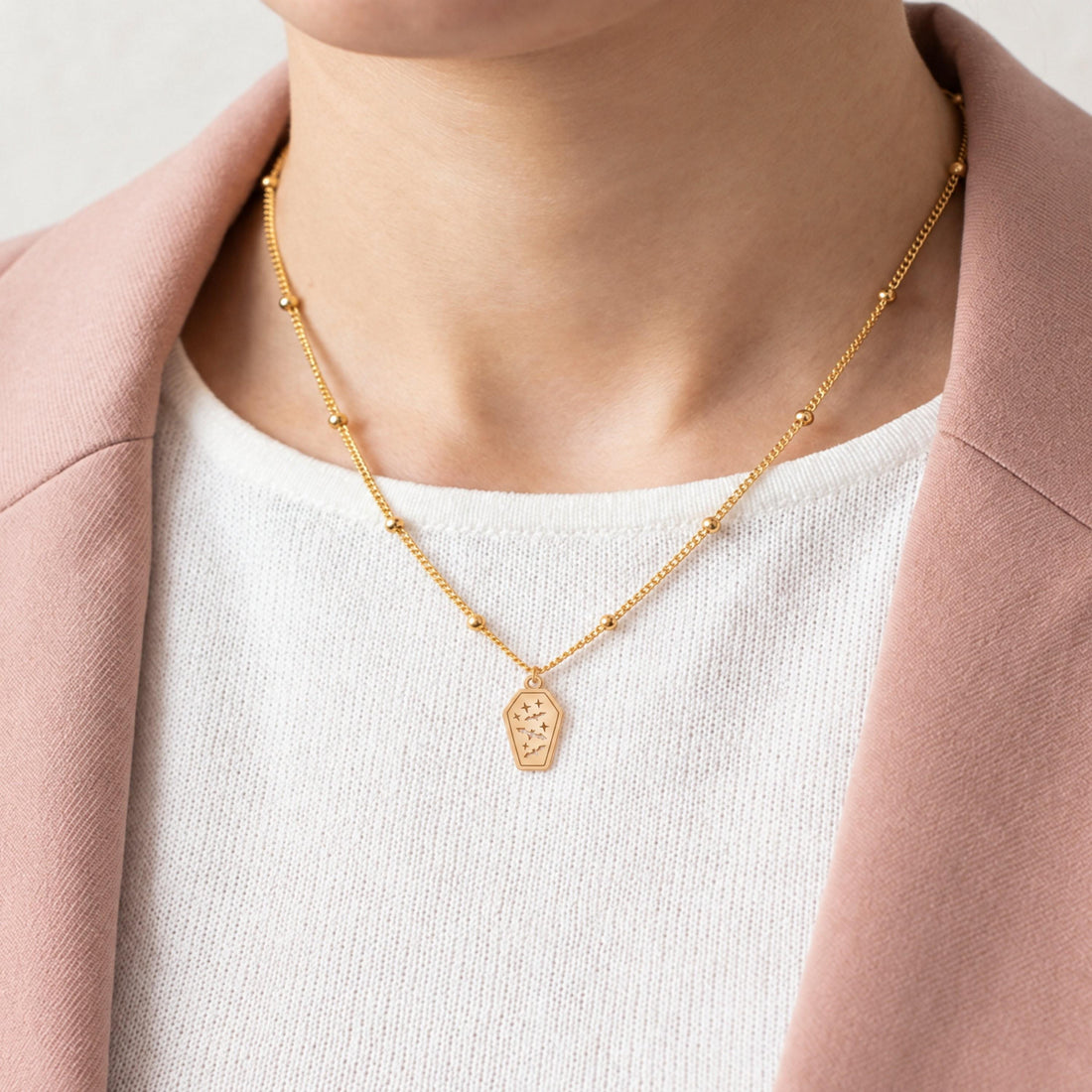 Bat Coffin Charm Necklace