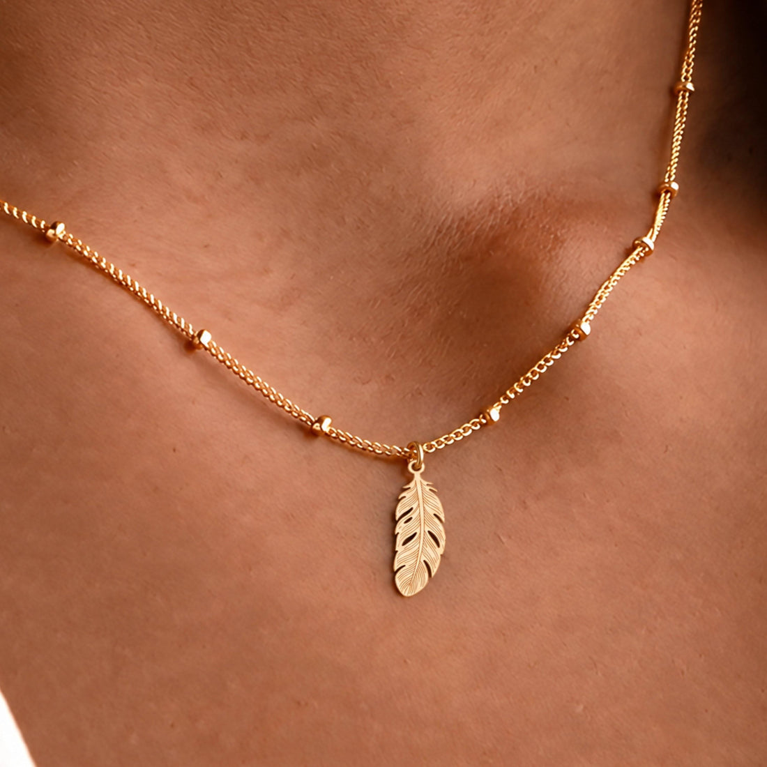 Feather Drop Charm Necklace