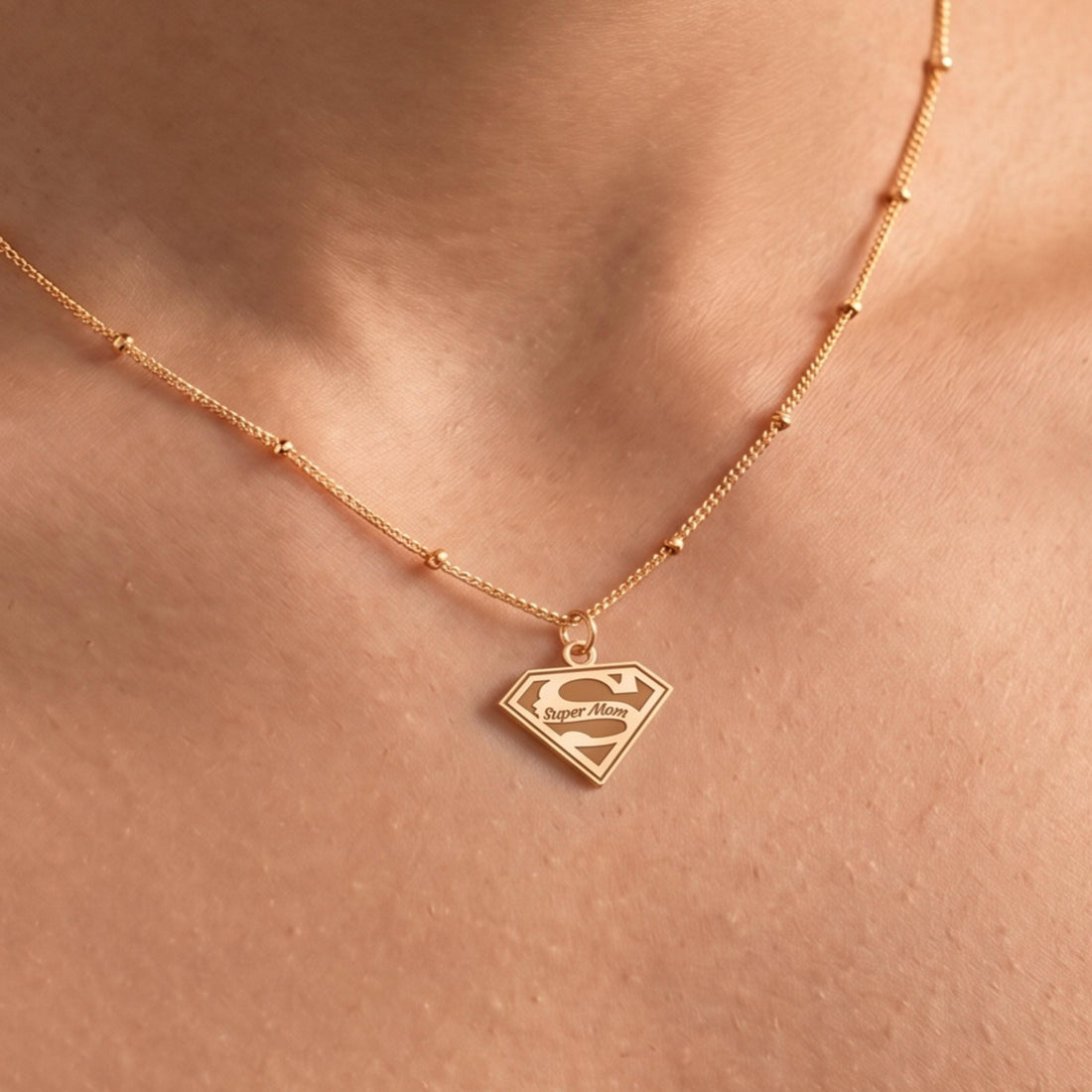 Super Mom Emblem Charm Necklace