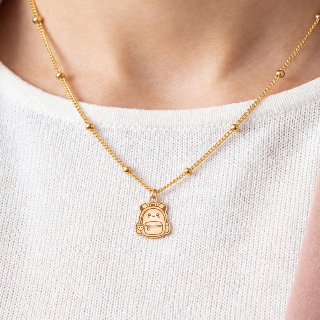 Smiley Backpack Charm Necklace