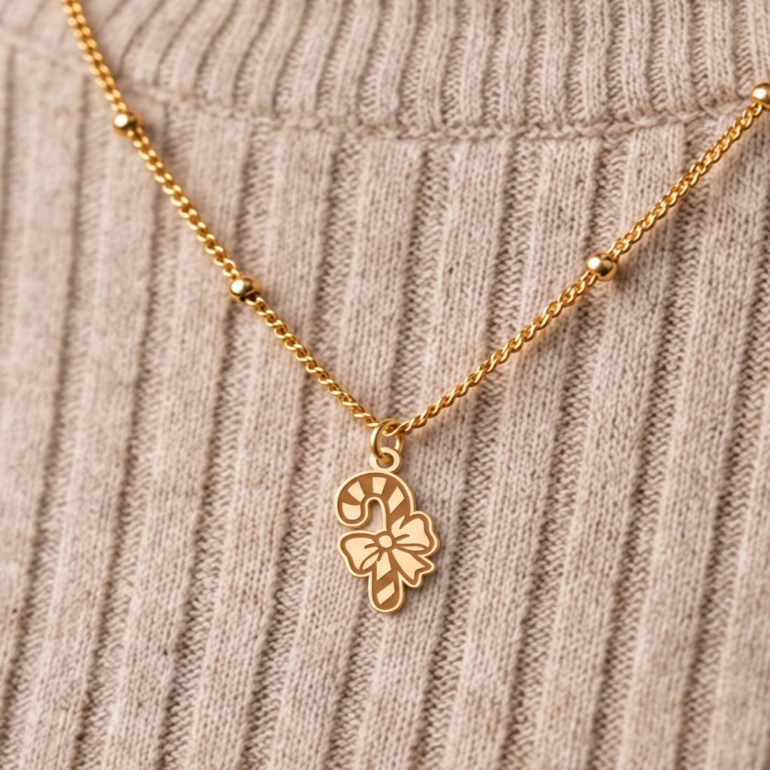 Candy Cane Bow Charm Necklace