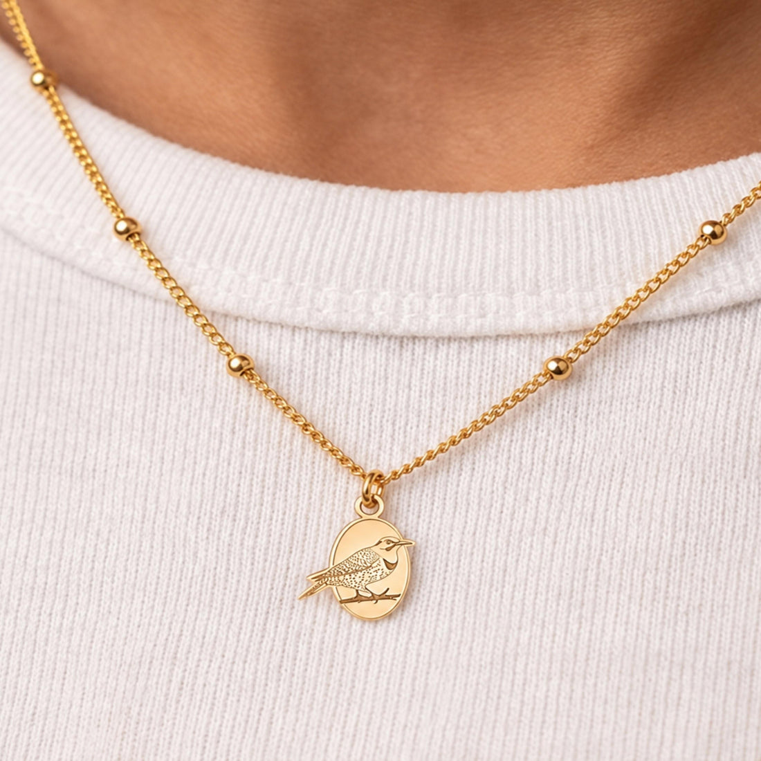 Song Thrush Bird Charm Necklace