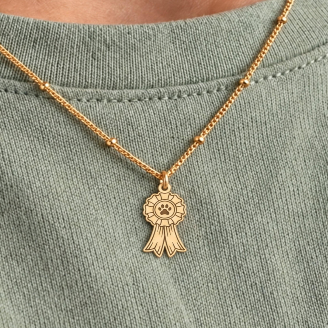 Dog Paw Ribbon Charm Necklace