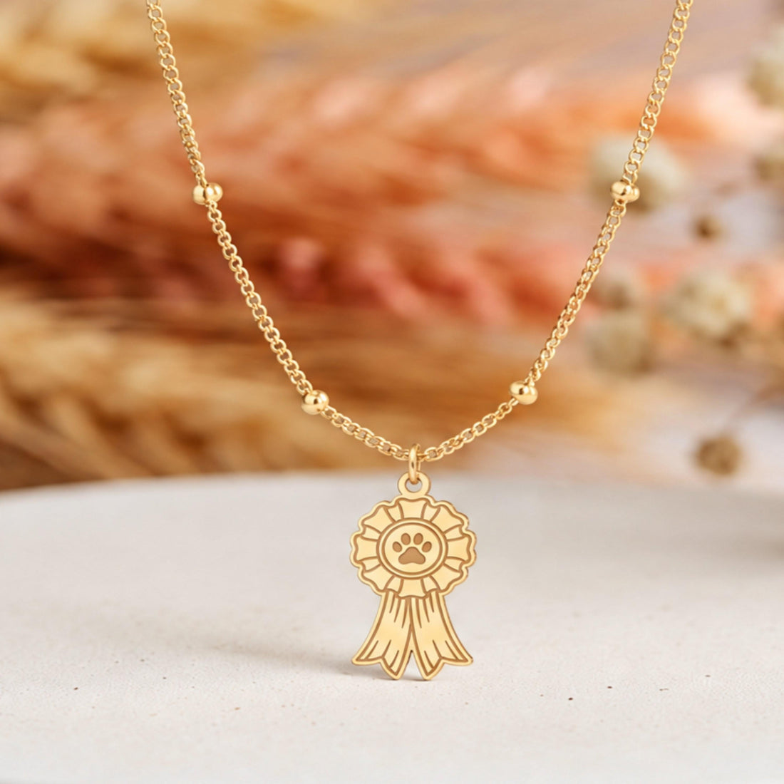 Dog Paw Ribbon Charm Necklace