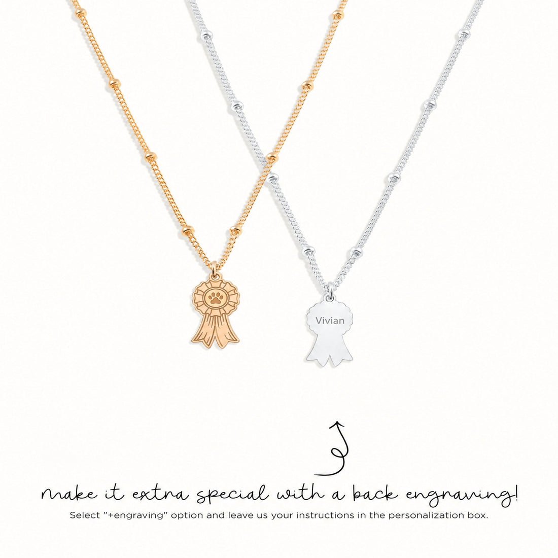 Dog Paw Ribbon Charm Necklace