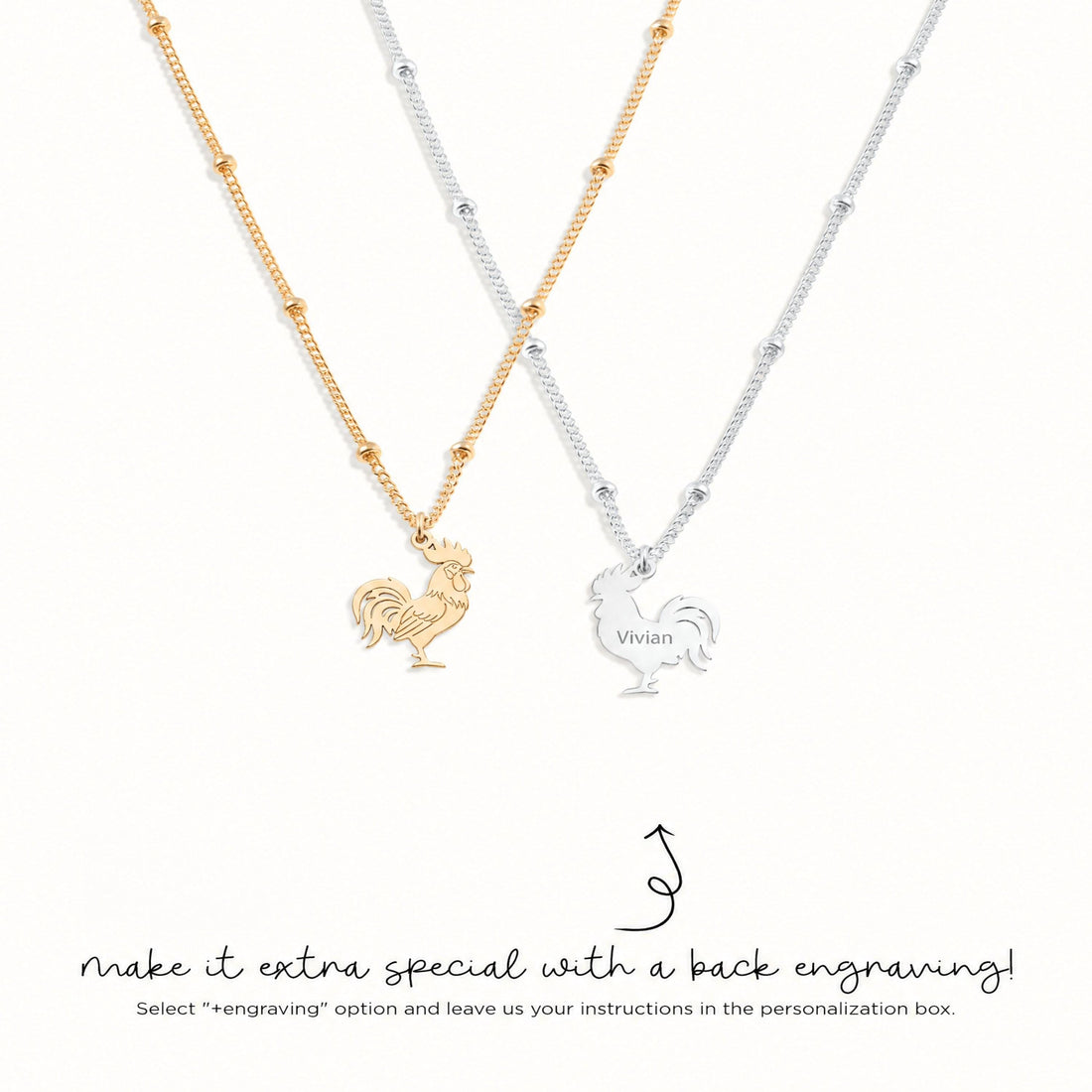 Curled Tail Rooster Charm Necklace