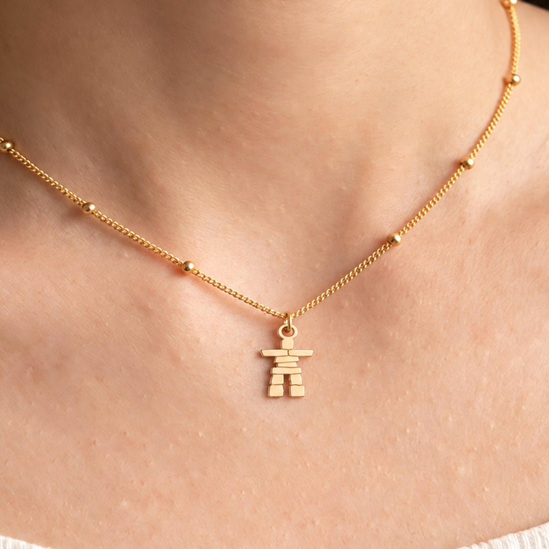Inukshuk Figure Charm Necklace