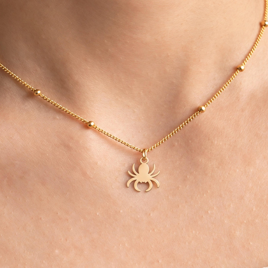 Flat Spider Charm Necklace
