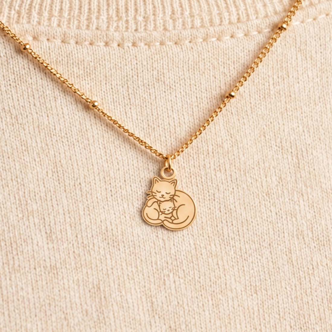 Sleeping Cat Family Charm Necklace
