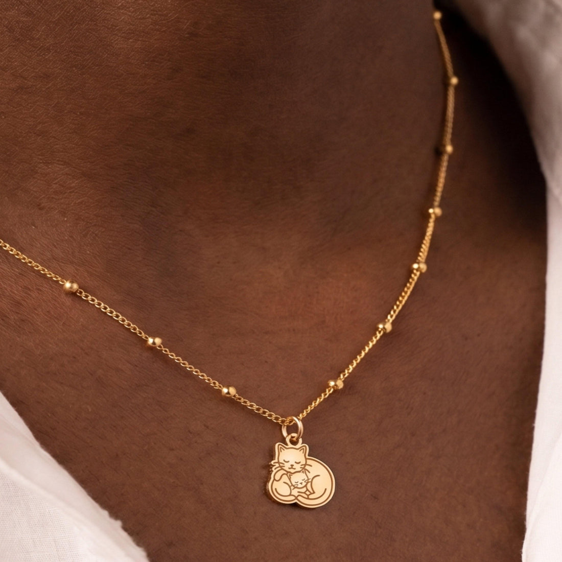 Sleeping Cat Family Charm Necklace