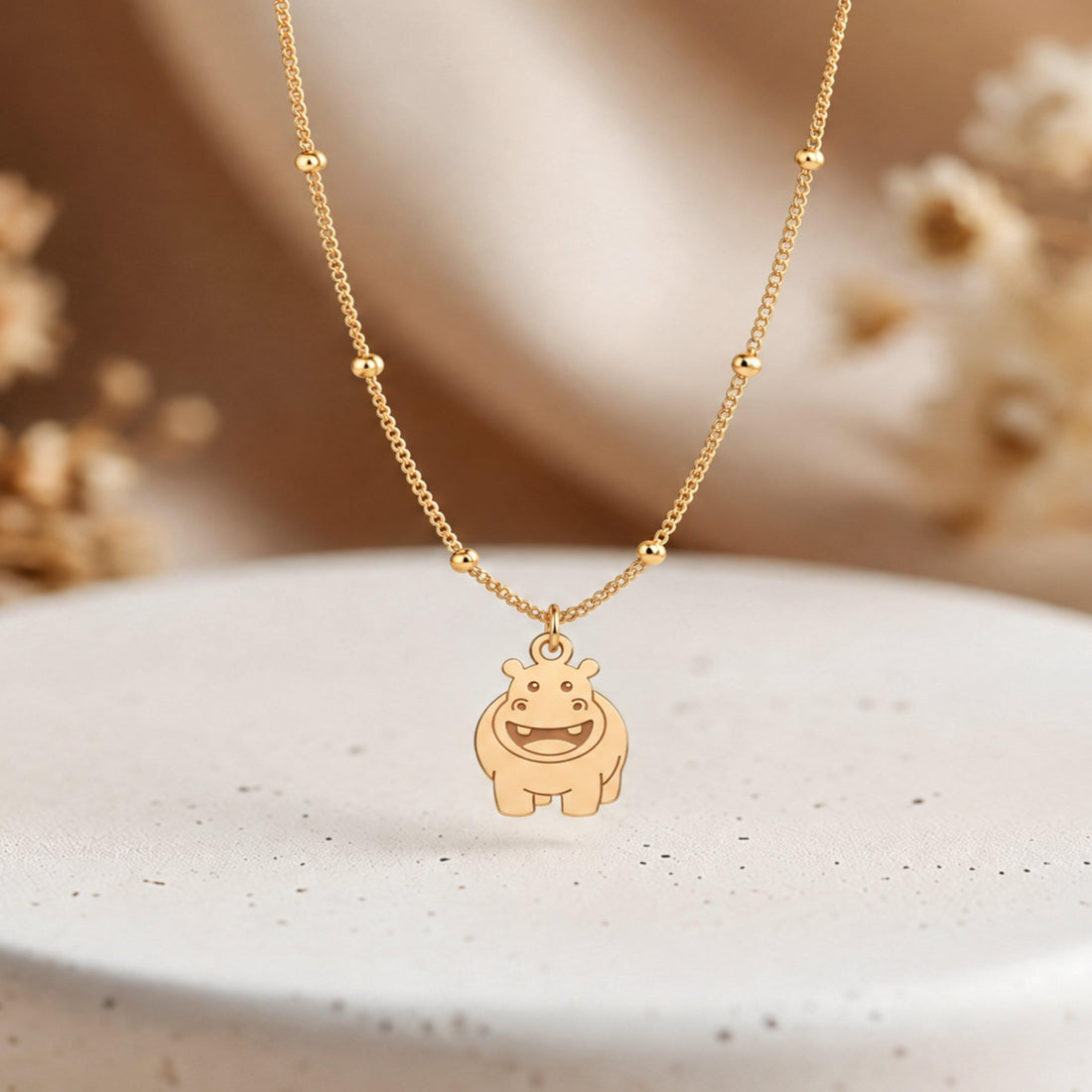 Smiling Hippo Charm Necklace