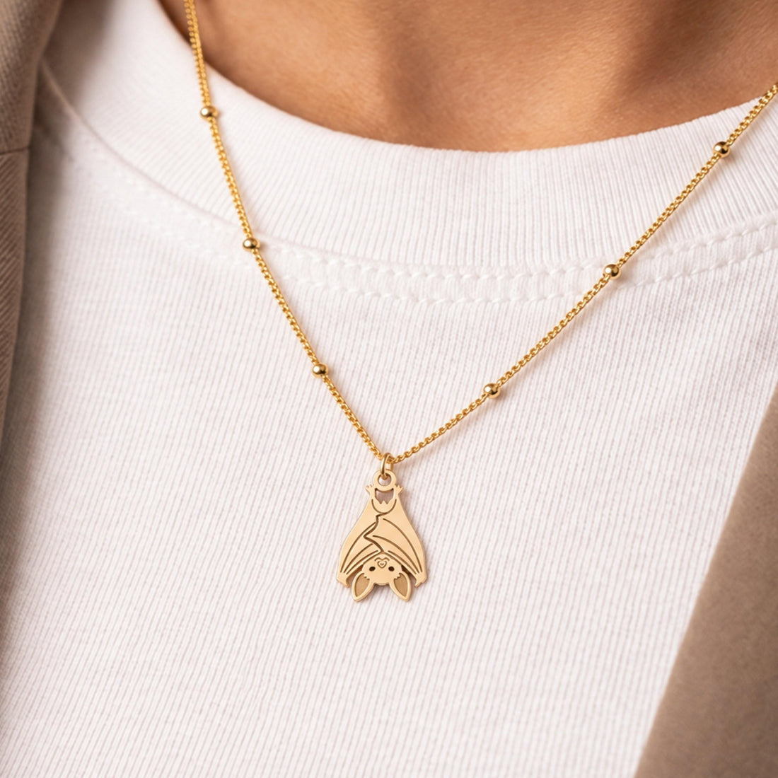 Hanging Bat Charm Necklace