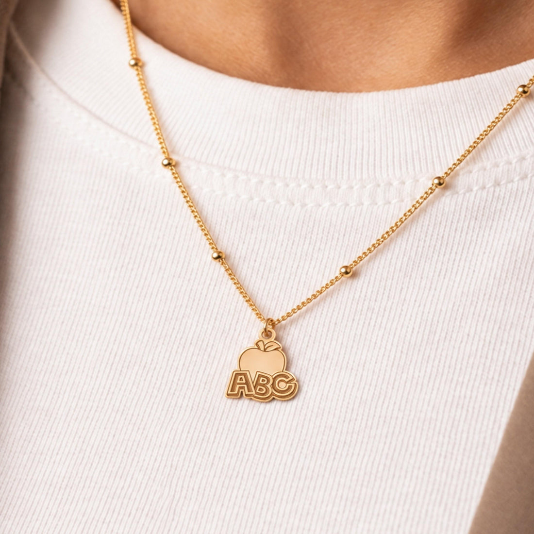 Apple ABC Teacher Charm Necklace
