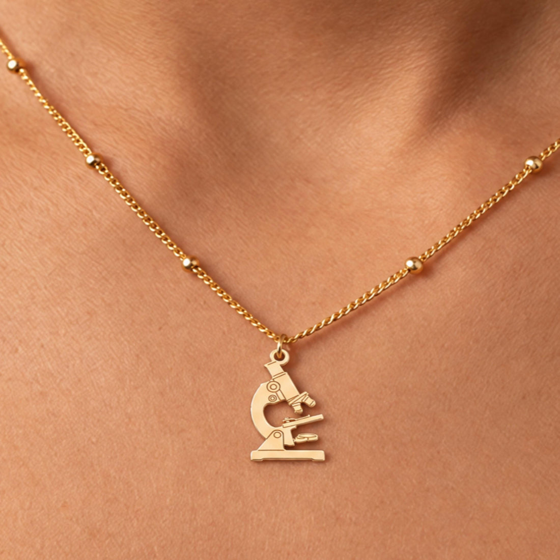 Curved Arm Microscope Charm Necklace
