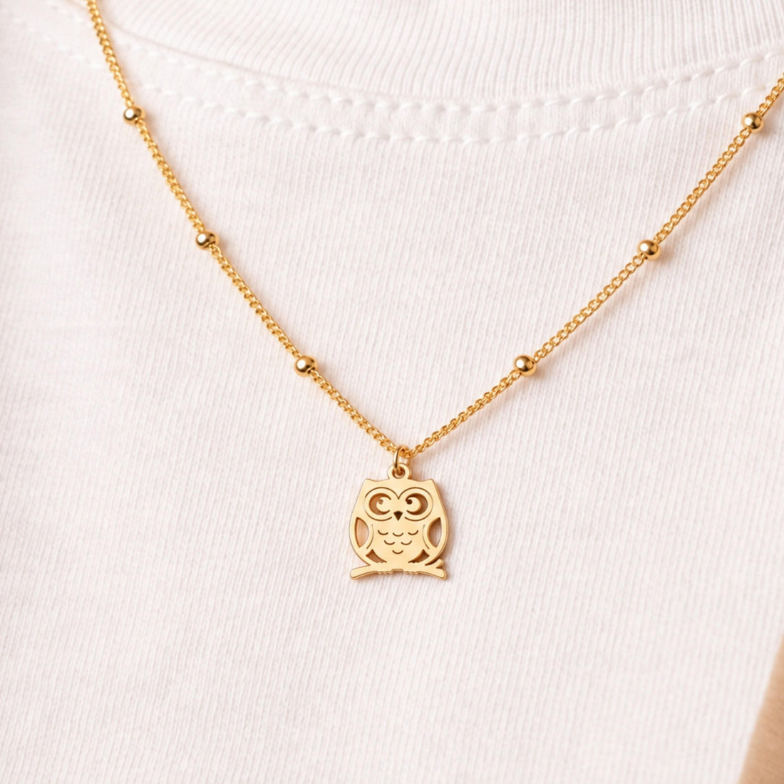 Perched Owl Charm Necklace