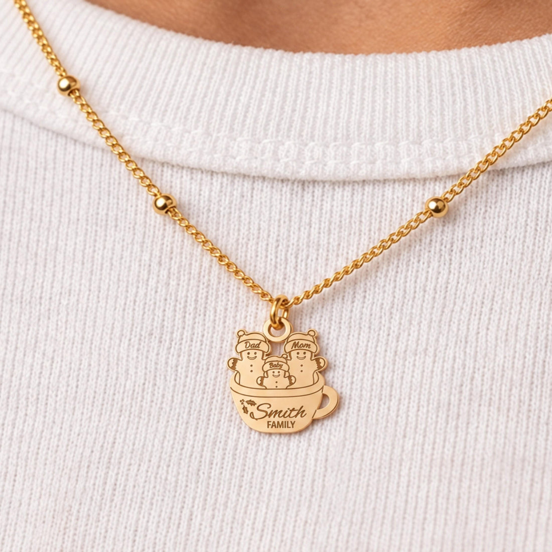 Snowman Family Mug Charm Necklace