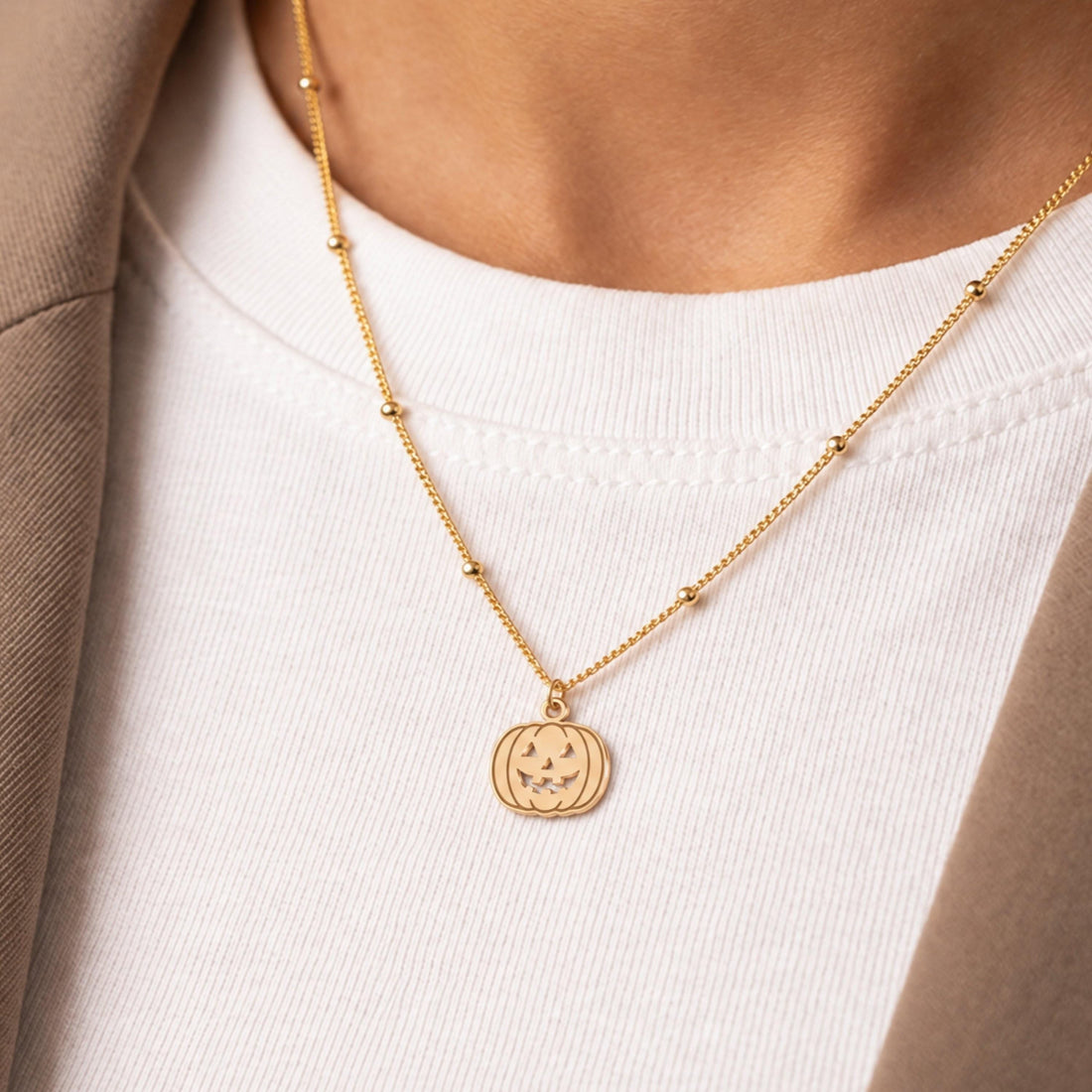 Pumpkin Face Charm Necklace