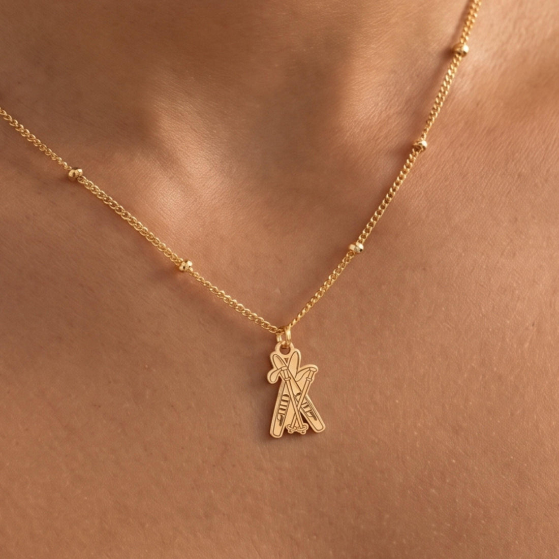 Crossed Skis Charm Necklace