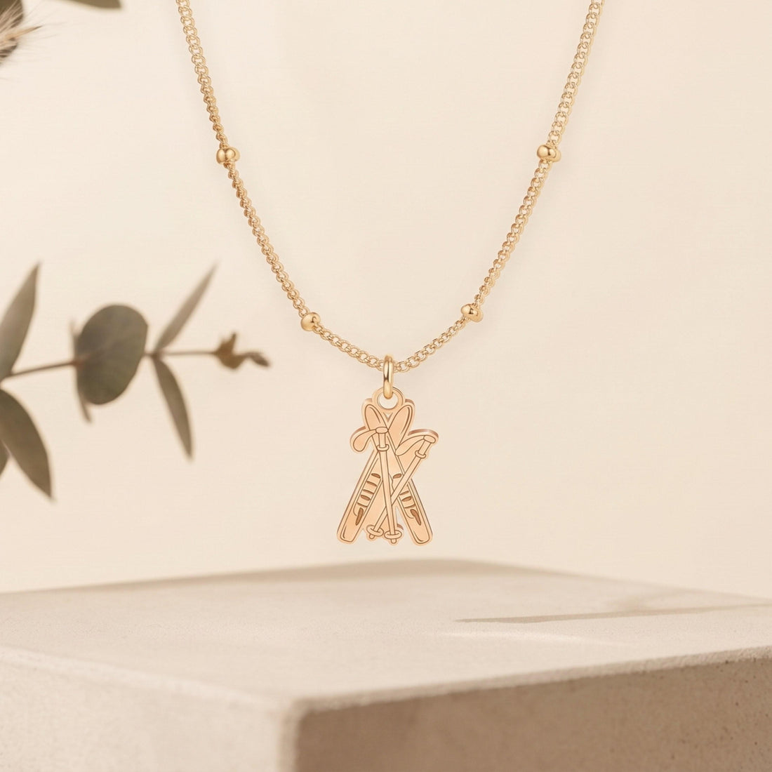 Crossed Skis Charm Necklace