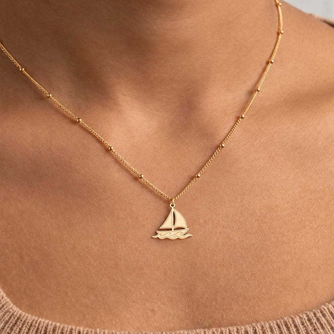 Sailboat Waves Charm Necklace