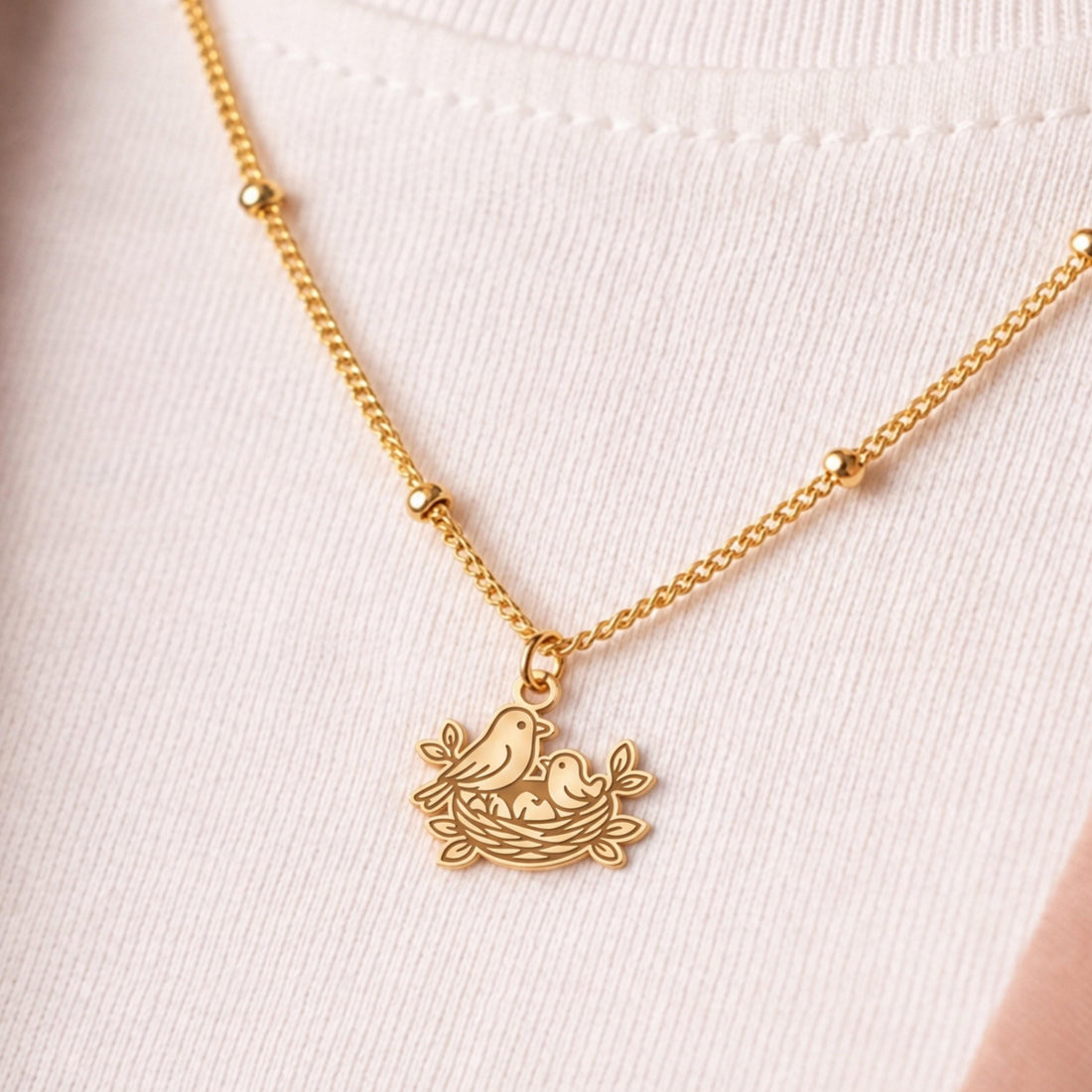 Flat Bird Nest Charm Necklace