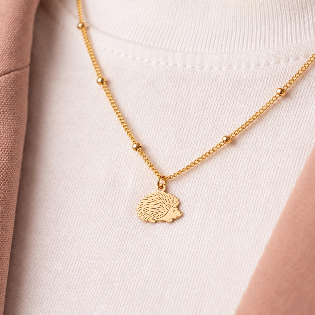 Hedgehog Beady Chain Charm Necklace