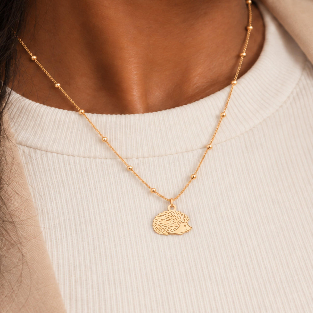 Hedgehog Beady Chain Charm Necklace