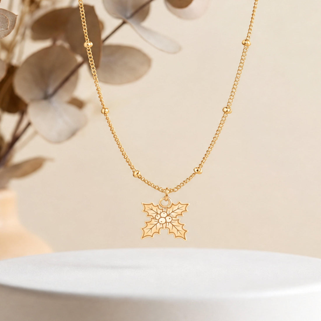 Holly Leaves Charm Necklace