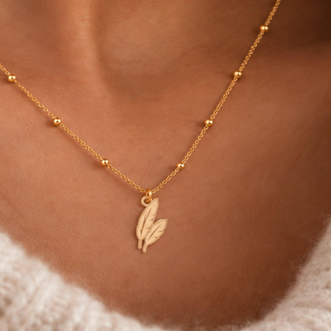 Twin Feathers Charm Necklace