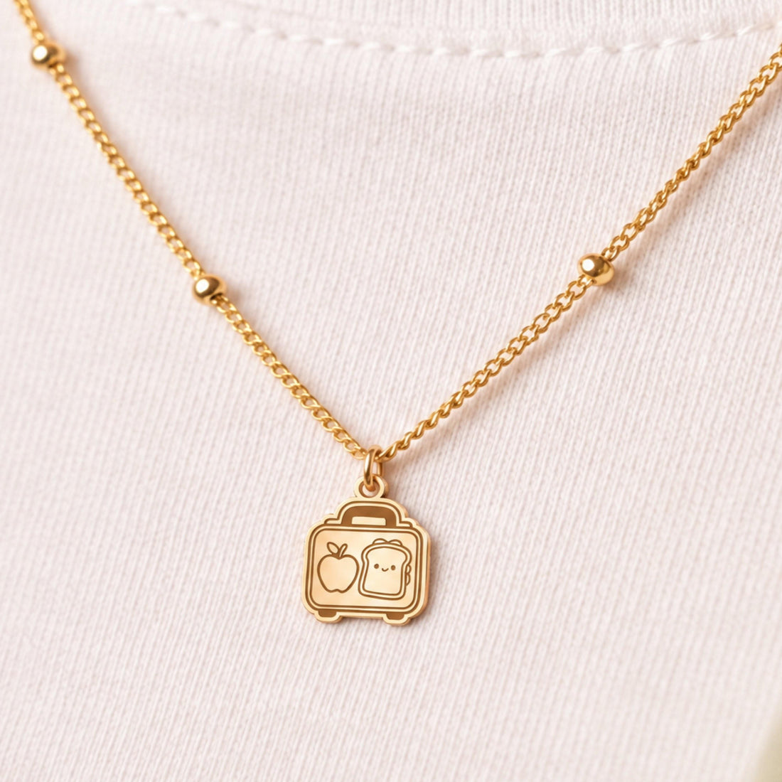 Lunchbox Apple Toast Charm Necklace
