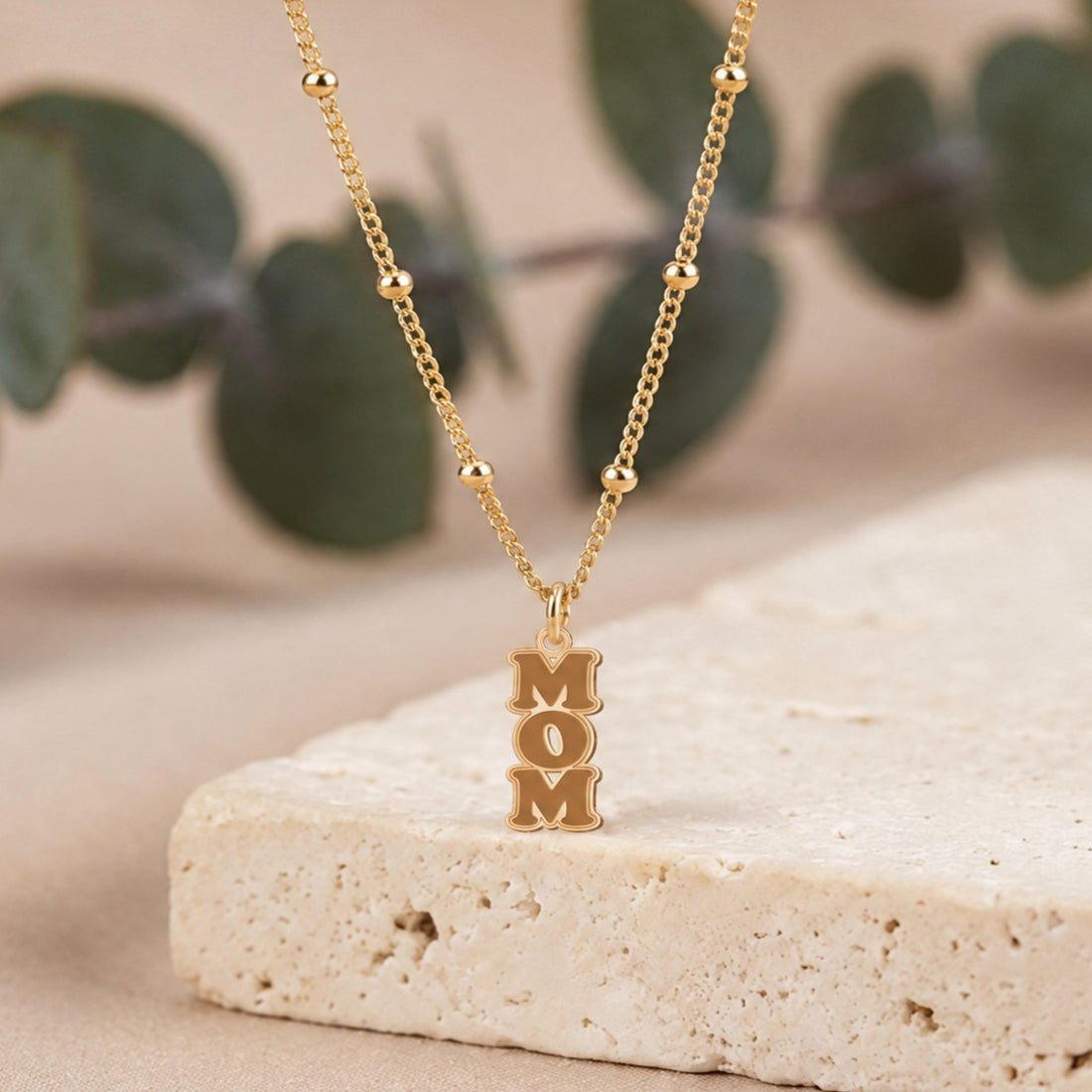 Mom Stacked Letters Charm Necklace