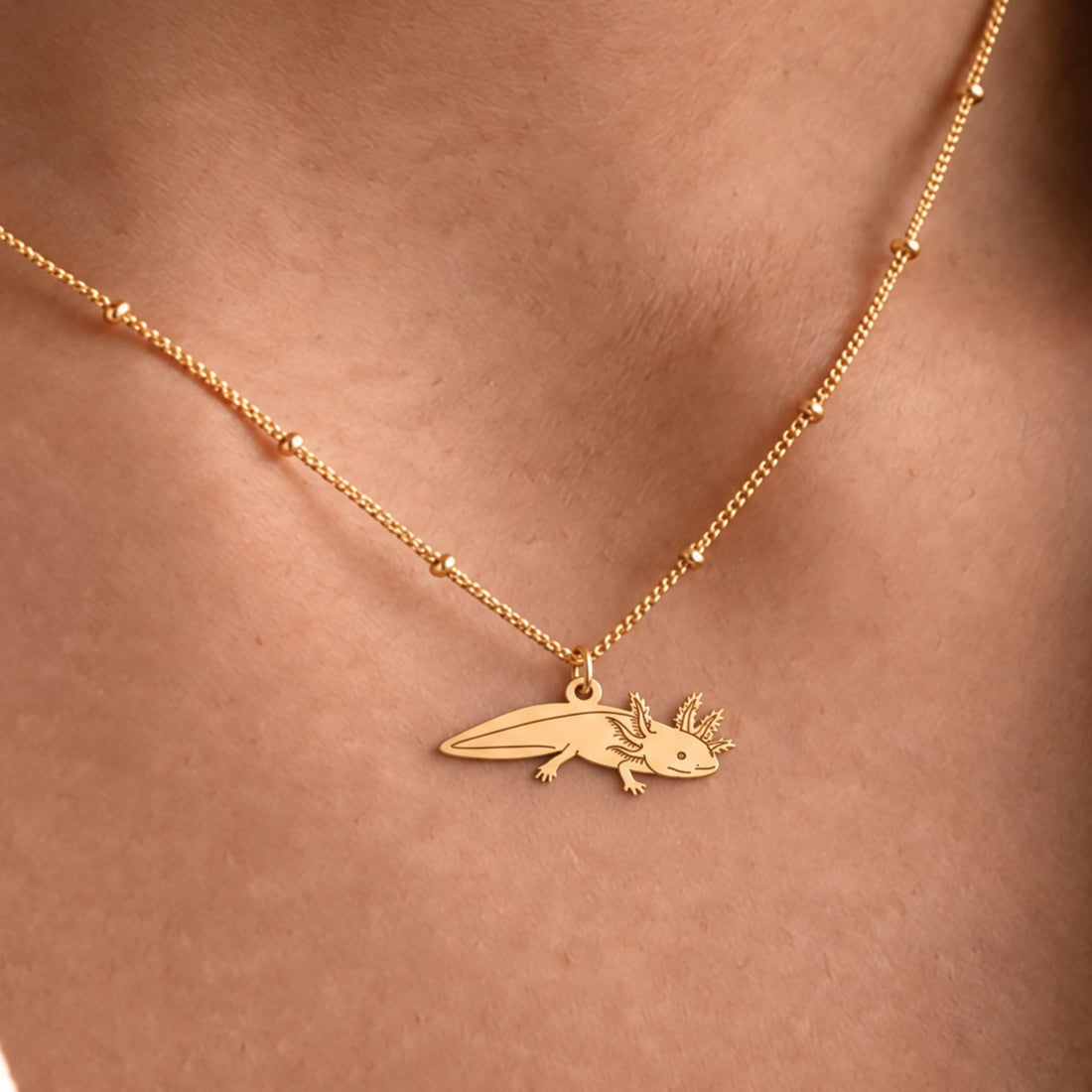 Frilled Axolotl Charm Necklace