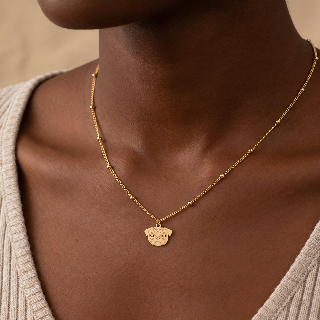Pug Face Charm Necklace
