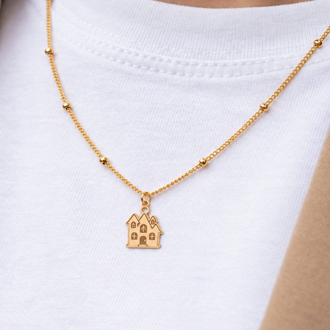 Peaked Roof House Charm Necklace