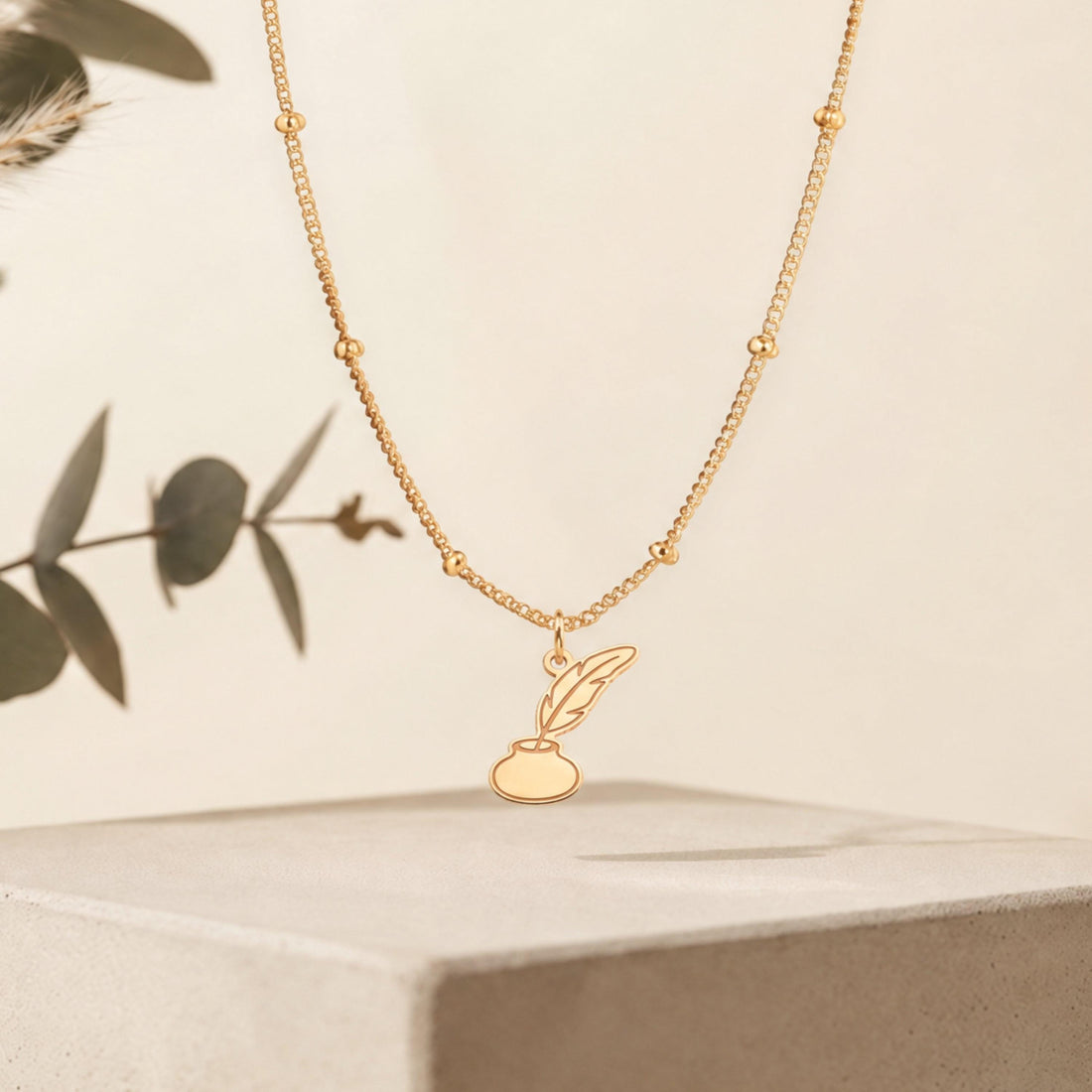 Feather Quill and Inkwell Charm Necklace