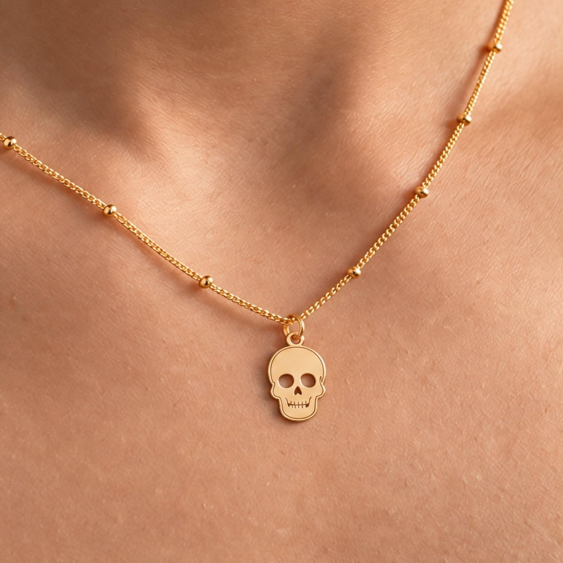 Human Skull Charm Necklace