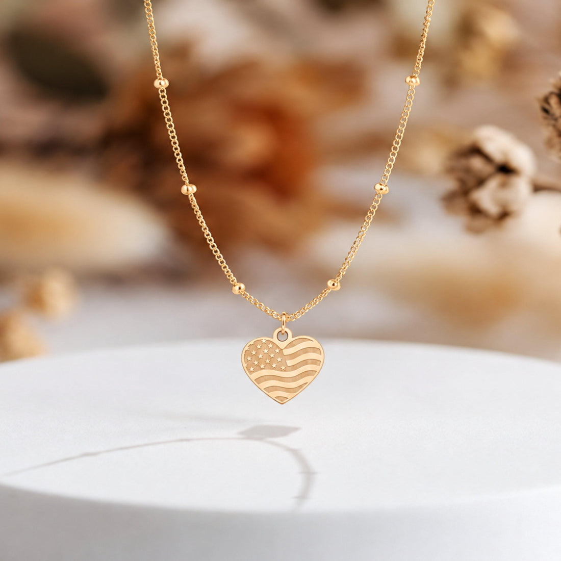 American Flag Heart Charm Necklace