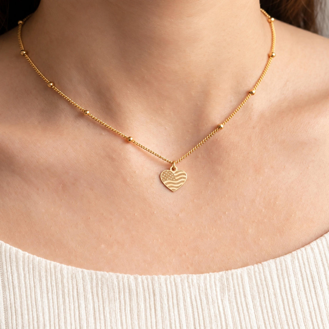American Flag Heart Charm Necklace