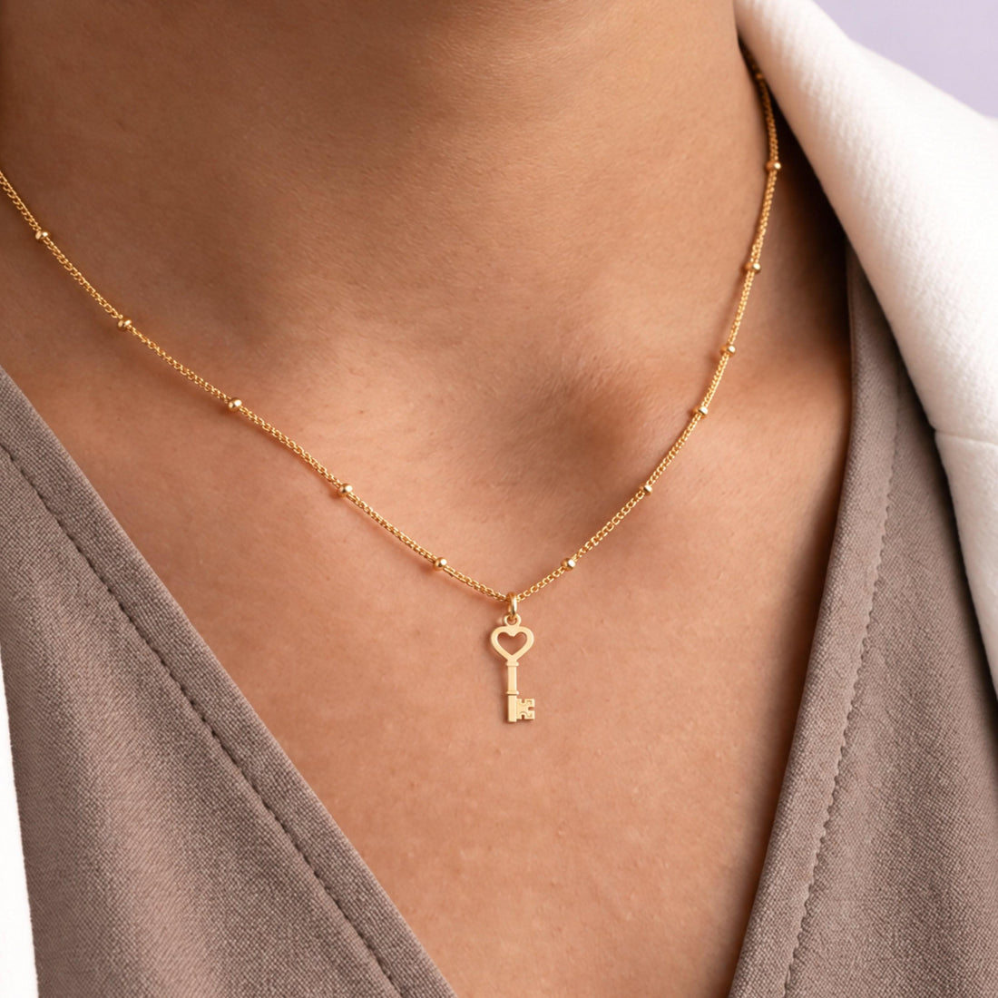 Heart Key Charm Necklace