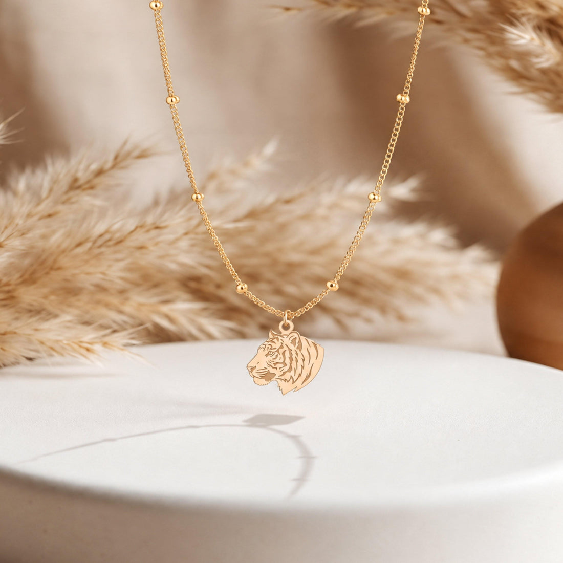 Tiger Head Charm Necklace