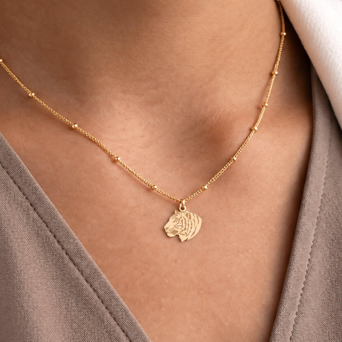 Tiger Head Charm Necklace