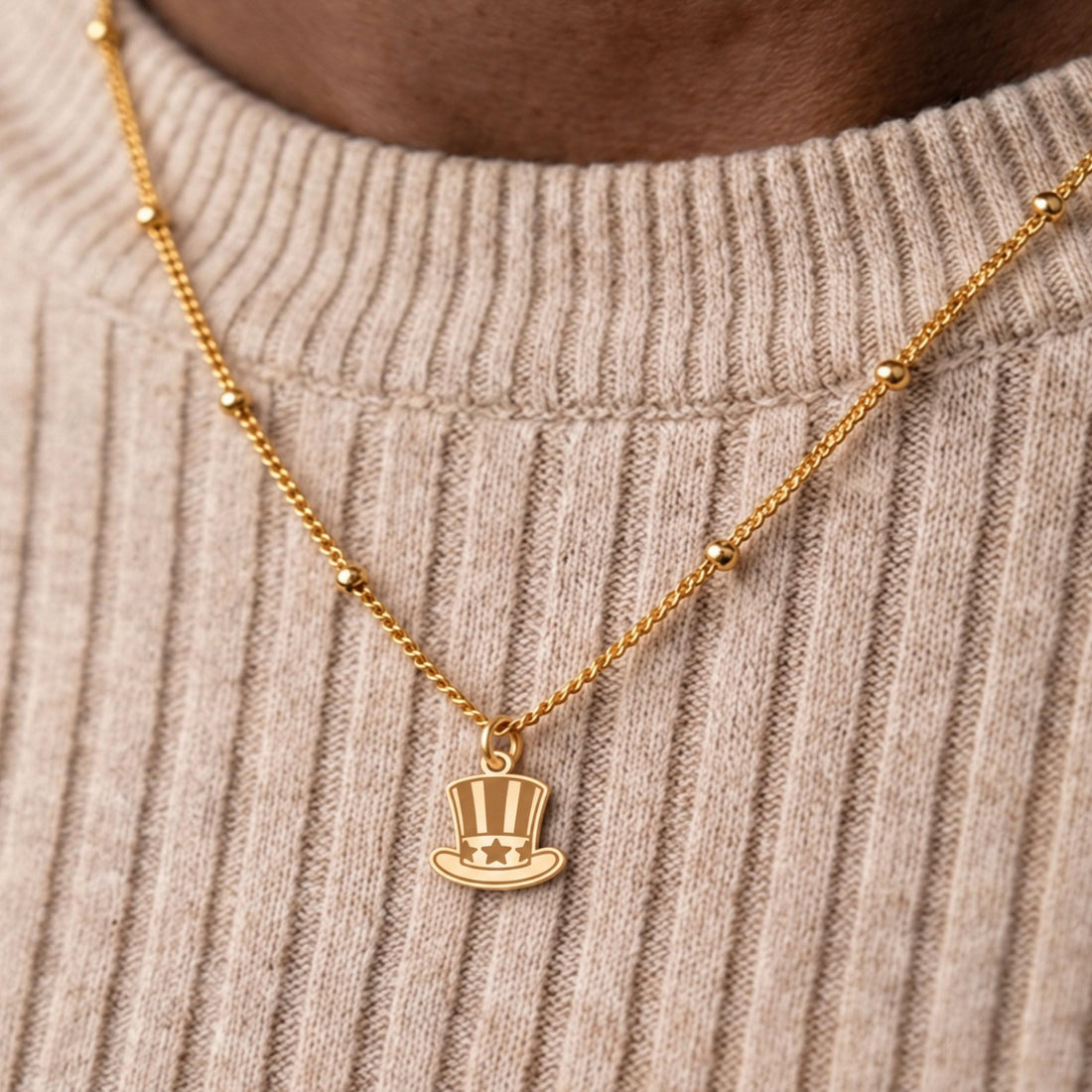 Patriotic Top Hat Charm Necklace